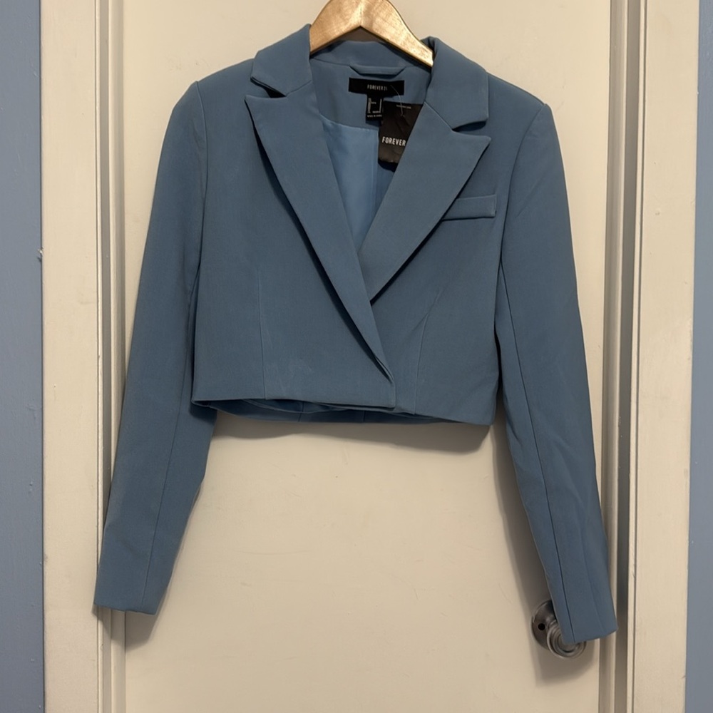 Forever 21 Women's Cropped Light Blue Blazer